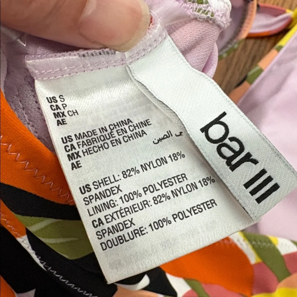 Bar III Women's Ring Tie Halter Tankini Swimsuit green orange‎ Top S NWOT